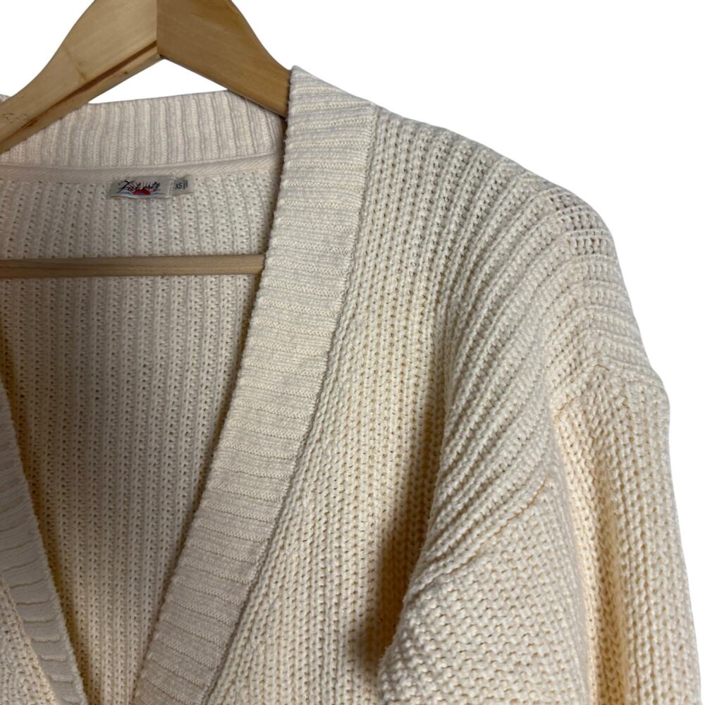 Faherty Cuddle V-Neck Button Front Cream Knit Car… - image 6